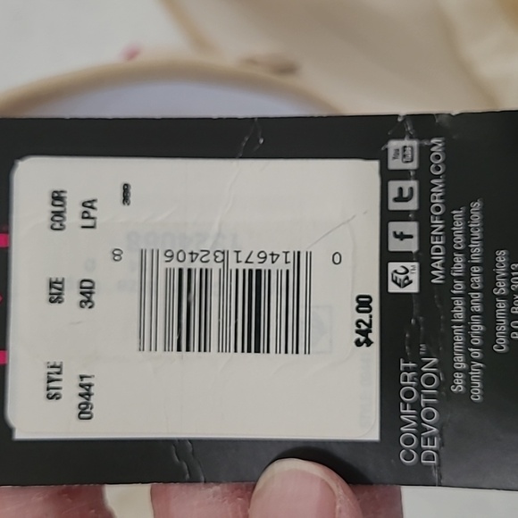 NWT Maidenform Cream Lace Underwire Demi Coverage Bra size 34D - Picture 6 of 9